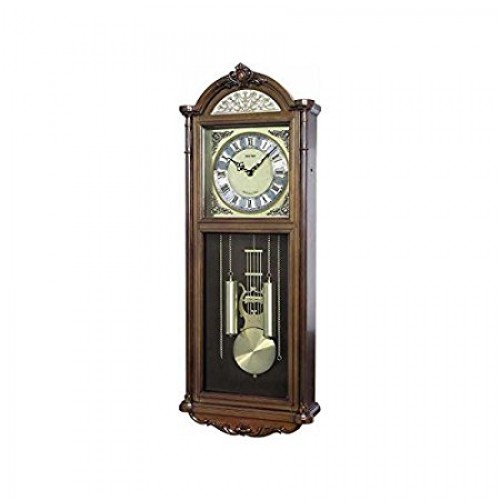 Rhythm(Japan) SIP (Sound In Place) Sea Shell Decoration Wooden Case Brown Wall Clock 34X90X12.7cm